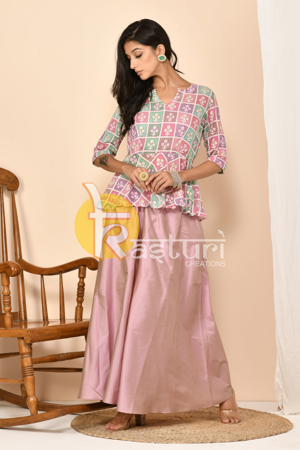 Mauve and multicolored top with skirt dress