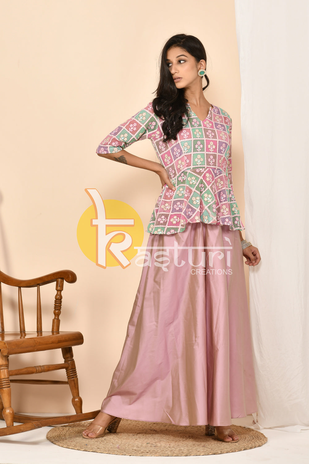 Mauve and multicolored top with skirt dress