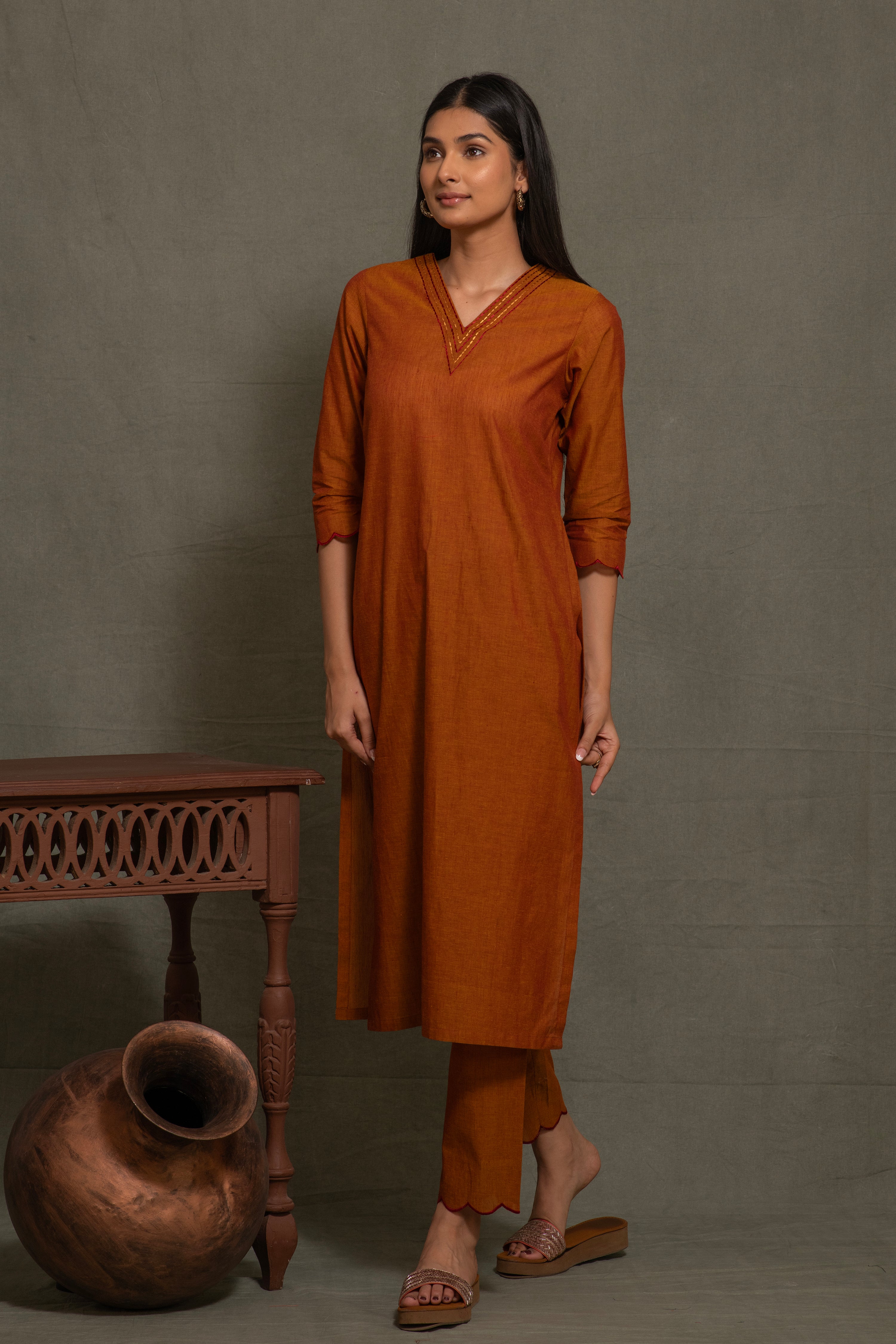 SOUTH COTTON KURTA SET WITH INTRICATE EMBROIDERY