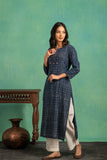 Ajrakh Handblock Pure Cotton Kurta and Dupatta Set with Embroidered  Neckline and a white Cotton Bottom