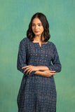 Ajrakh Handblock Pure Cotton Kurta and Dupatta Set with Embroidered  Neckline and a white Cotton Bottom