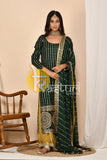 Green and yellow heavy embroidered kurta and palazzo set