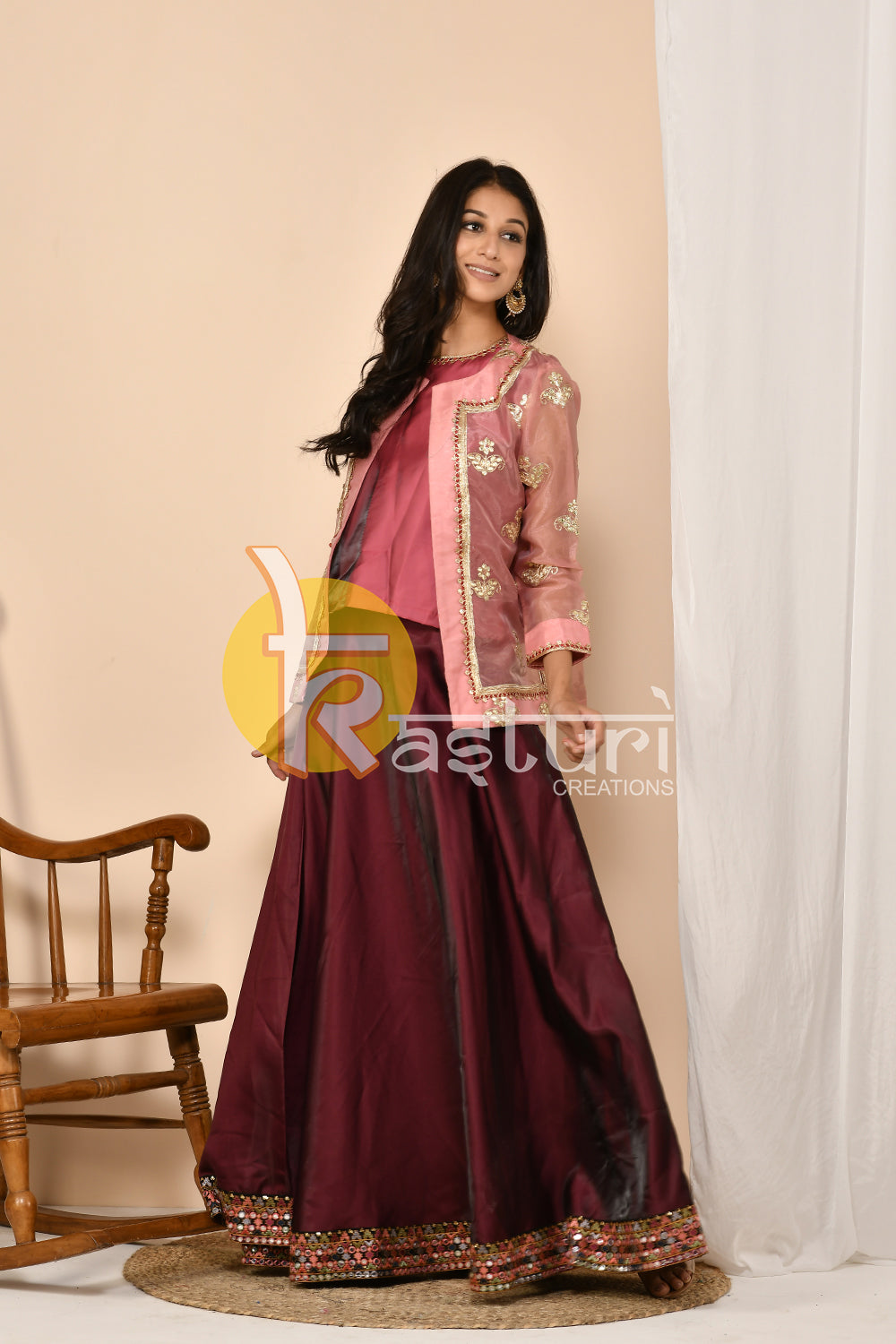 Wine pink sequence embroidered top with skirt dress