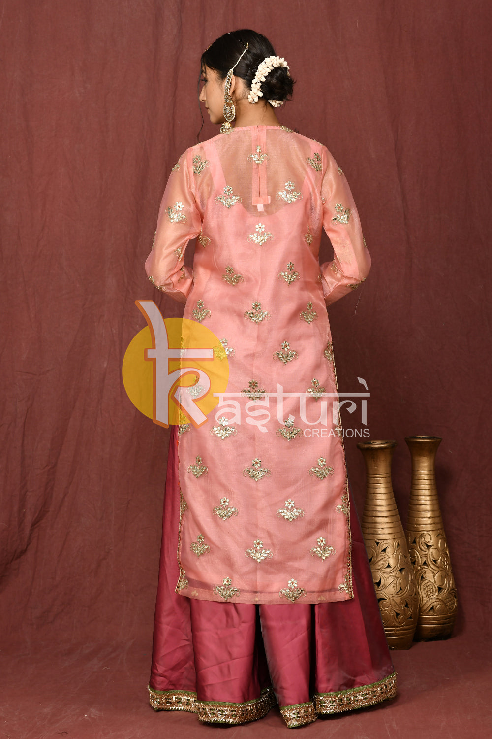 Pink mauve embroidered kurta and palazzo set