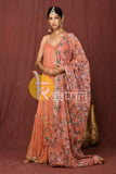 Peach heavy embroidered georgette kurta sharara set