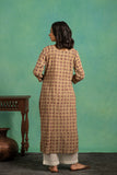 Ajrakh Handblock Pure Cotton Kurta and Dupatta Set with Embroidered Neckline and a White Cotton Bottom