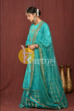 Blue embroidered silk kurta with lehenga skirt