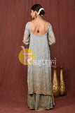 Grey embroidered silk long kurti and palazzo set