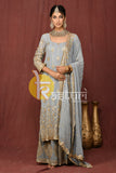 Grey embroidered silk long kurti and palazzo set