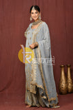 Grey embroidered silk long kurti and palazzo set