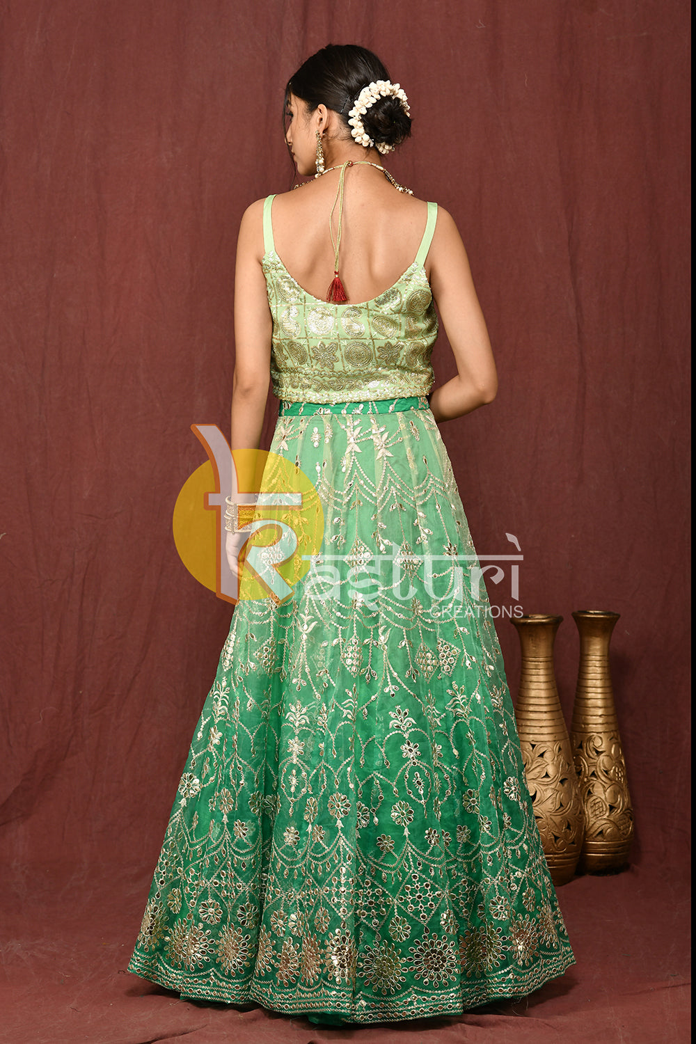 Sea green heavy embroidered lehenga choli set