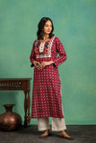 Ajrakh Handblock Pure Cotton Shirt with Embroidered Yoke and a white Bottom