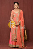 Peach pink heavy embroidered kurti and palazzo set