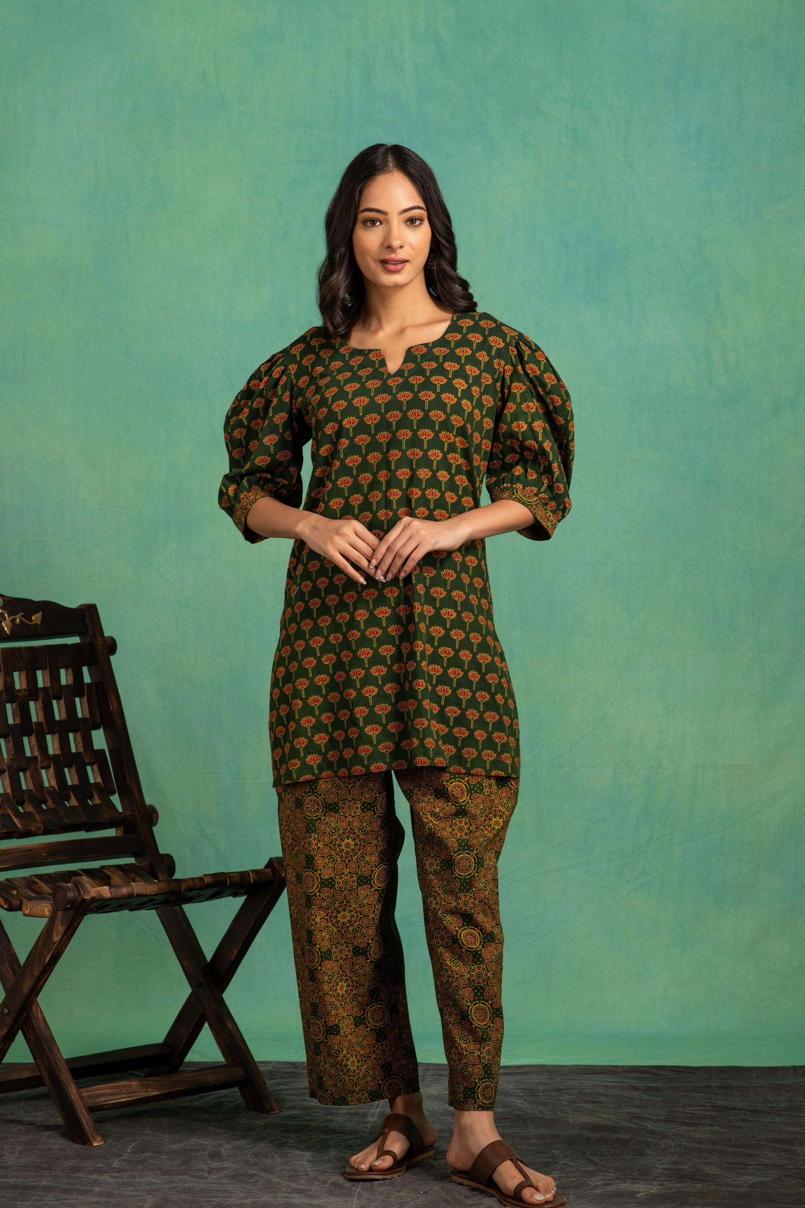 Ajrakh Handblock Pure Cotton Stylish Coord Set