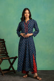 Ajrakh Handblock Pure Cotton Flaired Top with Embroidered Neckline