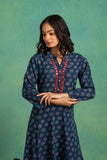 Ajrakh Handblock Pure Cotton Flaired Top with Embroidered Neckline