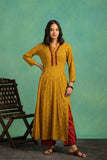Ajrakh Handblock Pure cotton Flaired Ttop with Embroidered Neckline