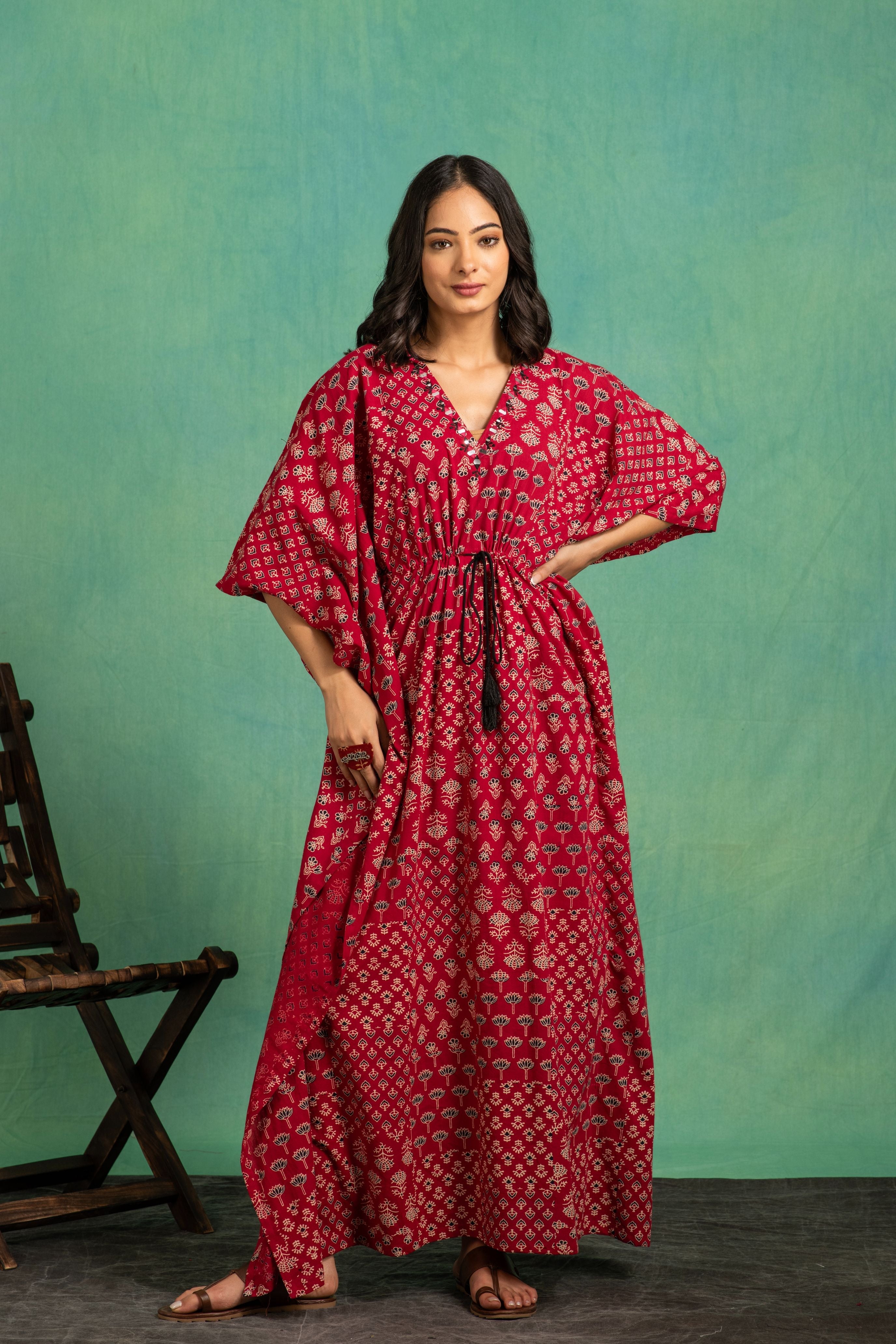 Ajrakh Handblock Pure Cotton one Piece Kaftan Dress