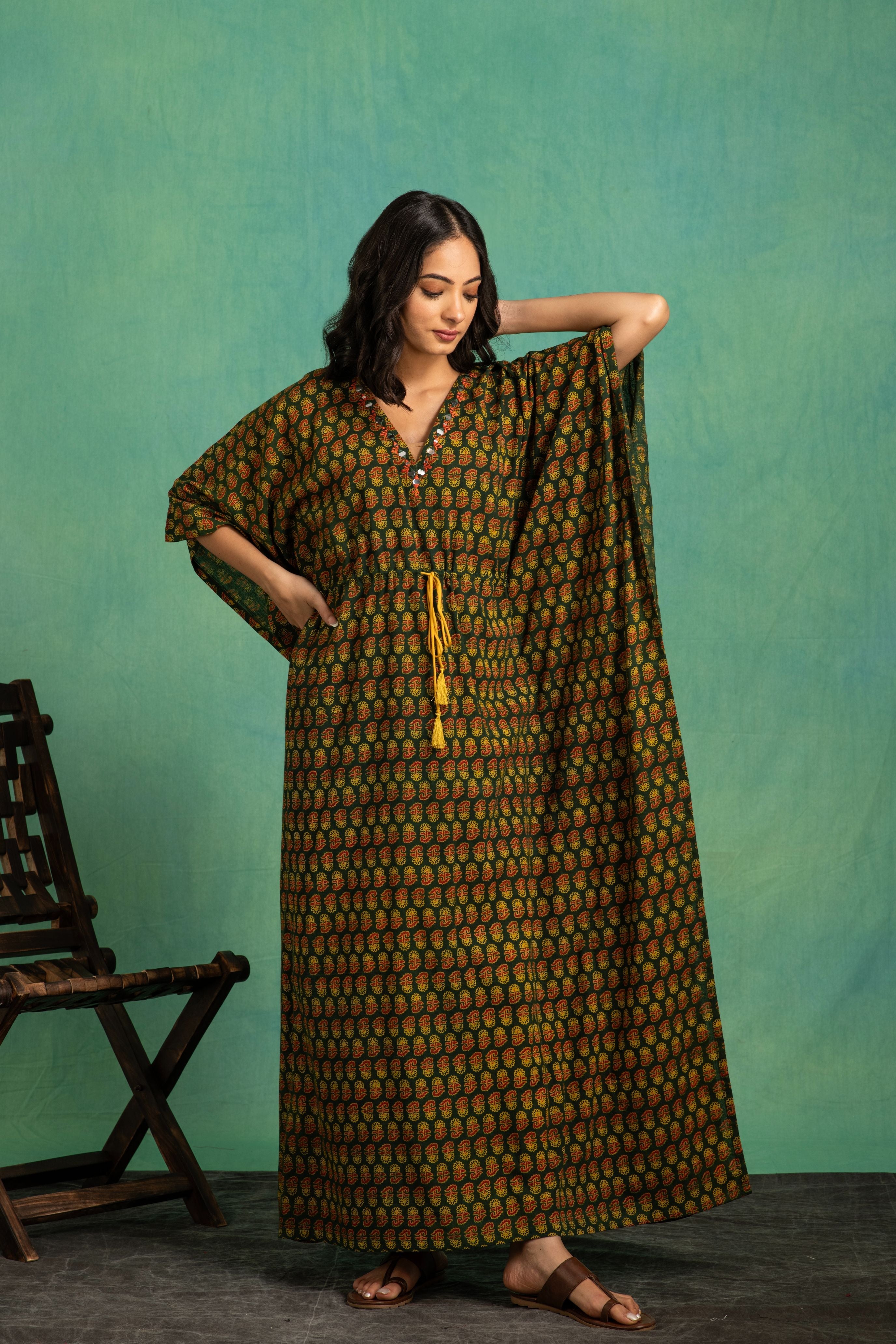 Ajrakh Handblock Pure Cotton one Piece Kaftan Dress