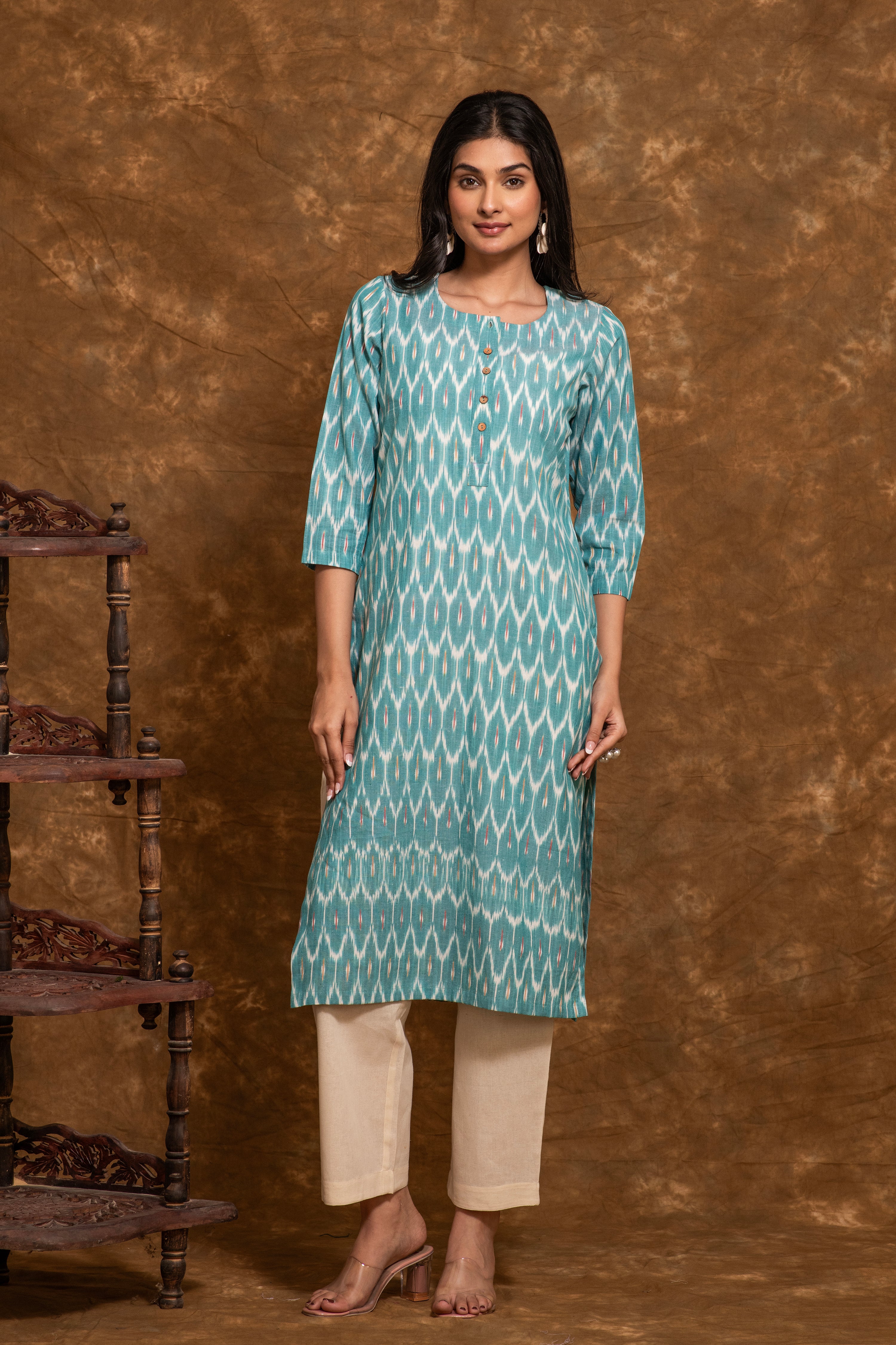 Pure cotton pochampally Ikkat weave kurta with contrast bottom and dupatta IK135