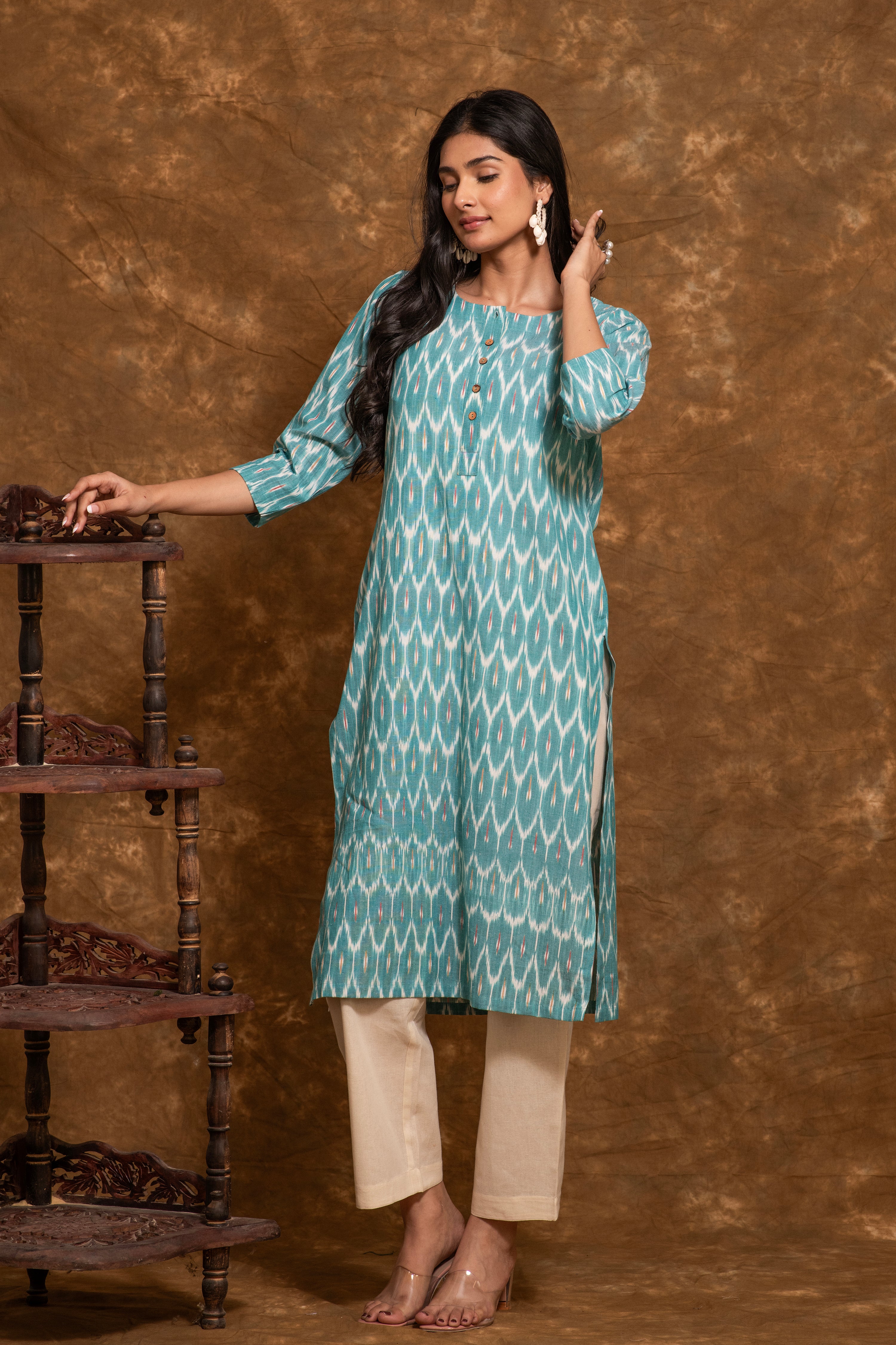 Pure cotton pochampally Ikkat weave kurta with contrast bottom and dupatta IK135
