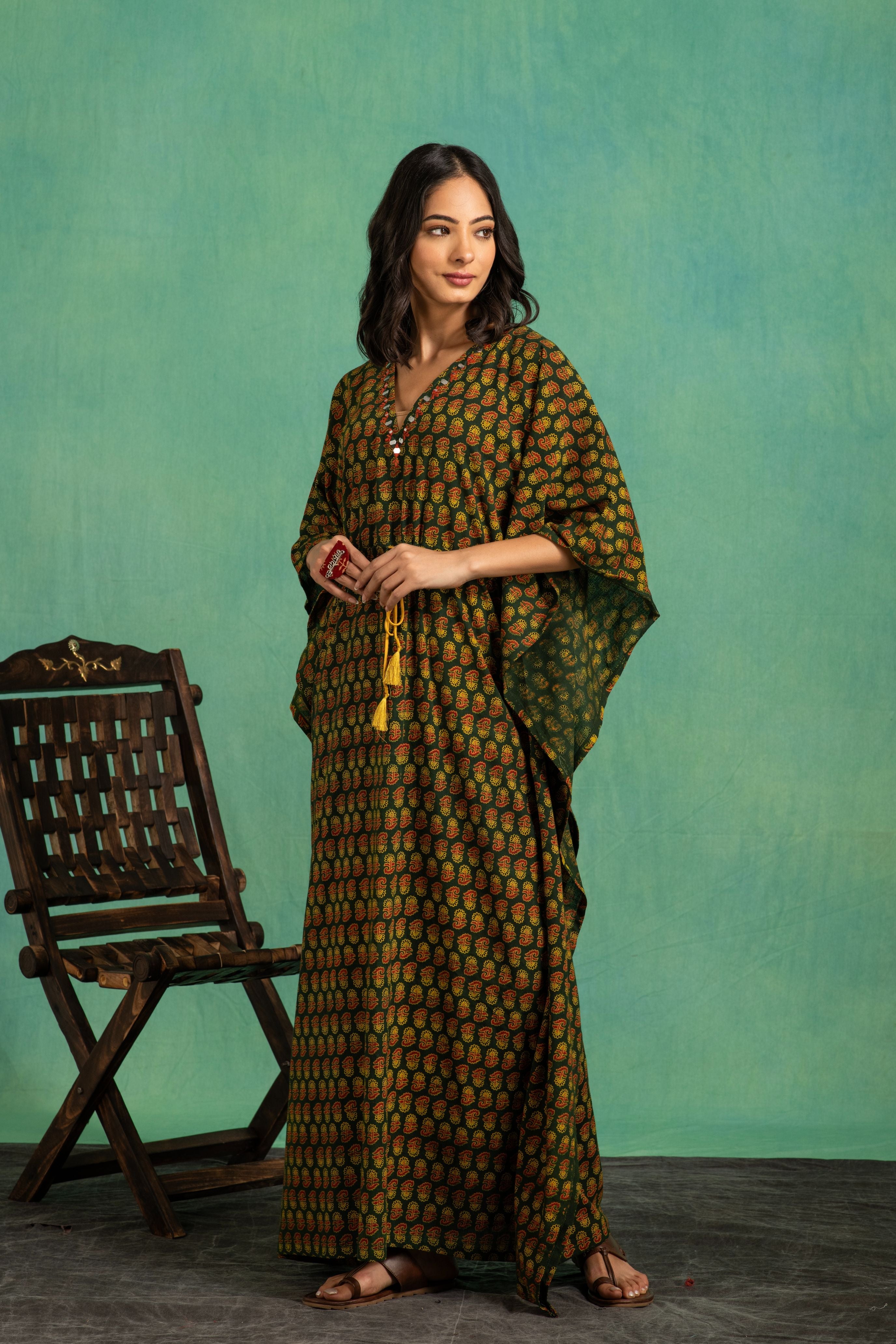 Ajrakh Handblock Pure Cotton one Piece Kaftan Dress