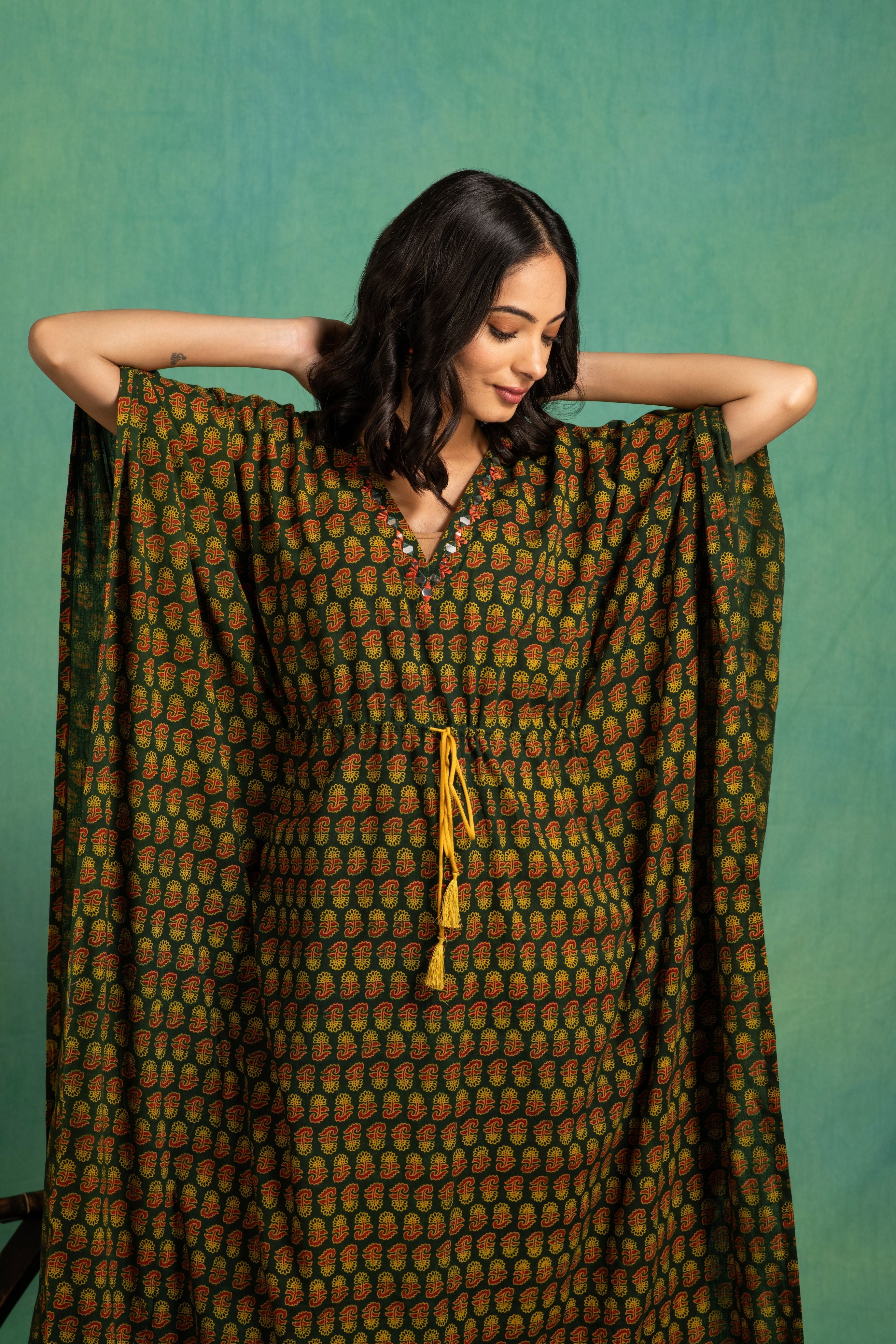 Ajrakh Handblock Pure Cotton one Piece Kaftan Dress