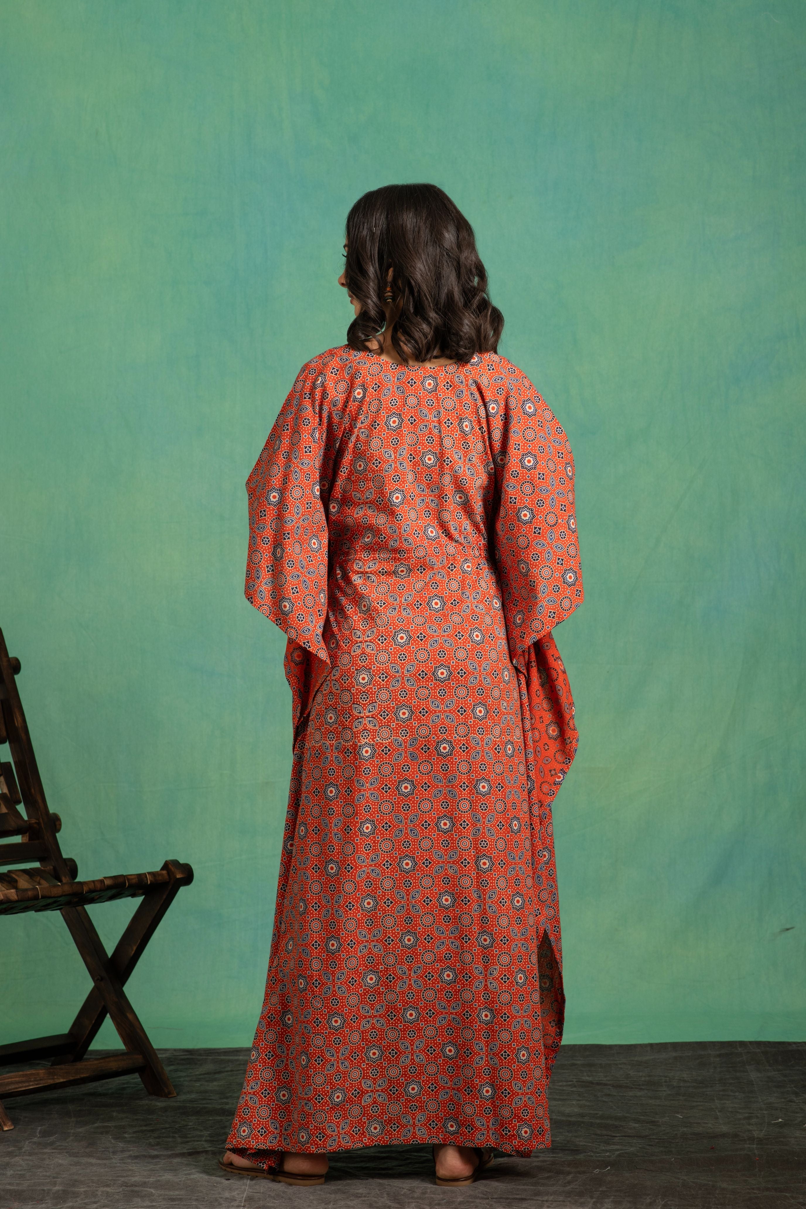Ajrakh Handblock Pure Cotton one piece kaftan Dress