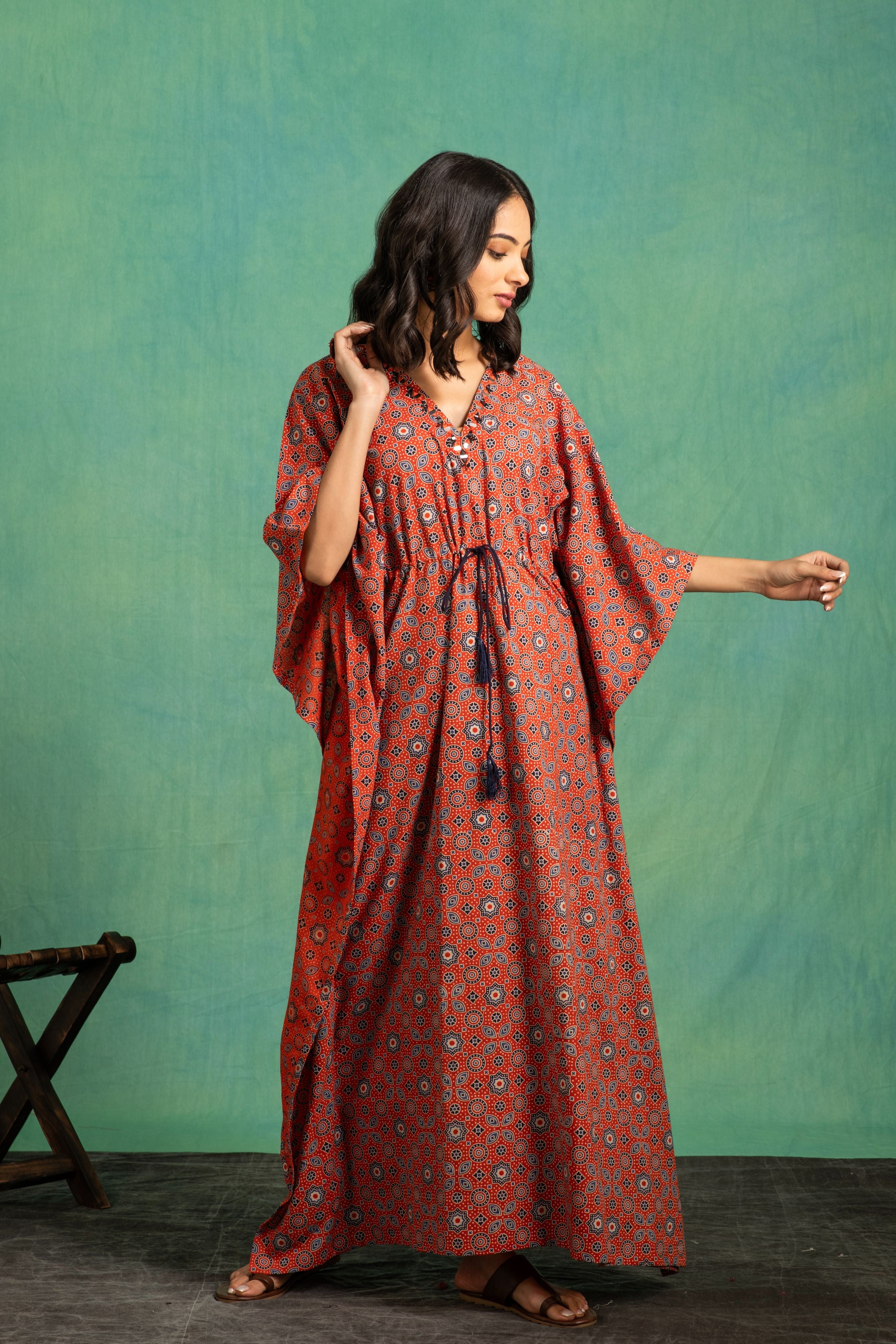 Ajrakh Handblock Pure Cotton one piece kaftan Dress