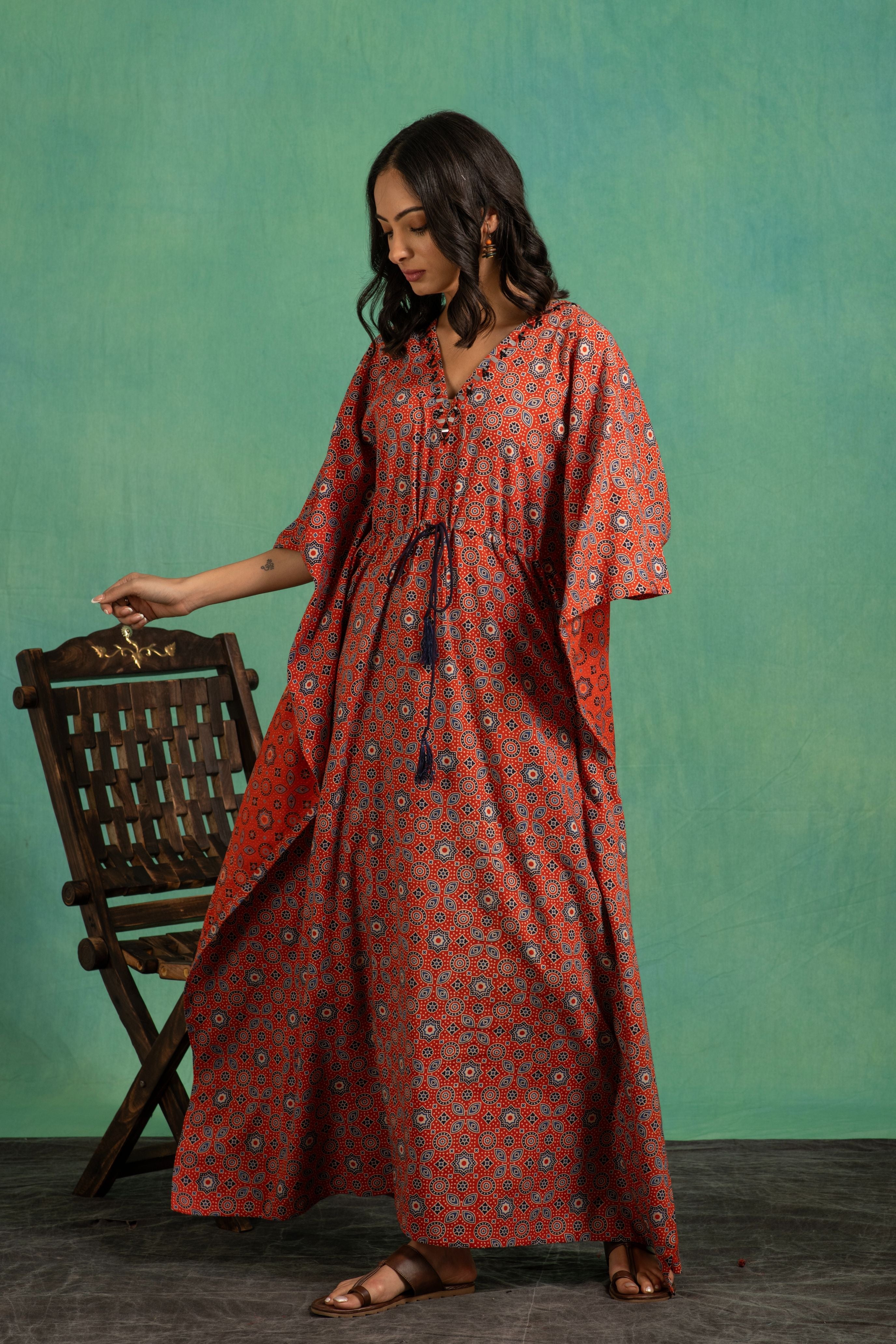 Ajrakh Handblock Pure Cotton one piece kaftan Dress