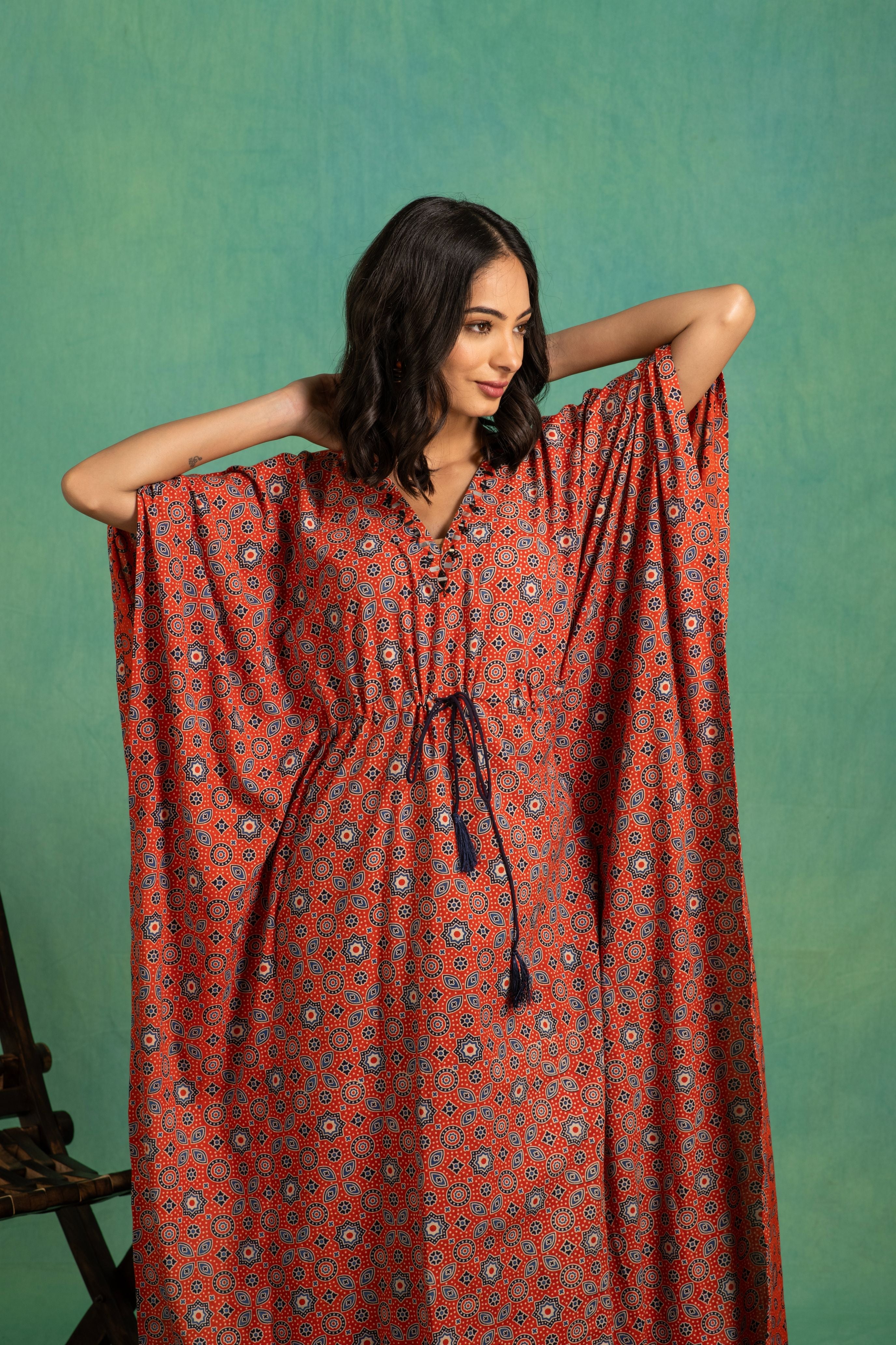 Ajrakh Handblock Pure Cotton one piece kaftan Dress