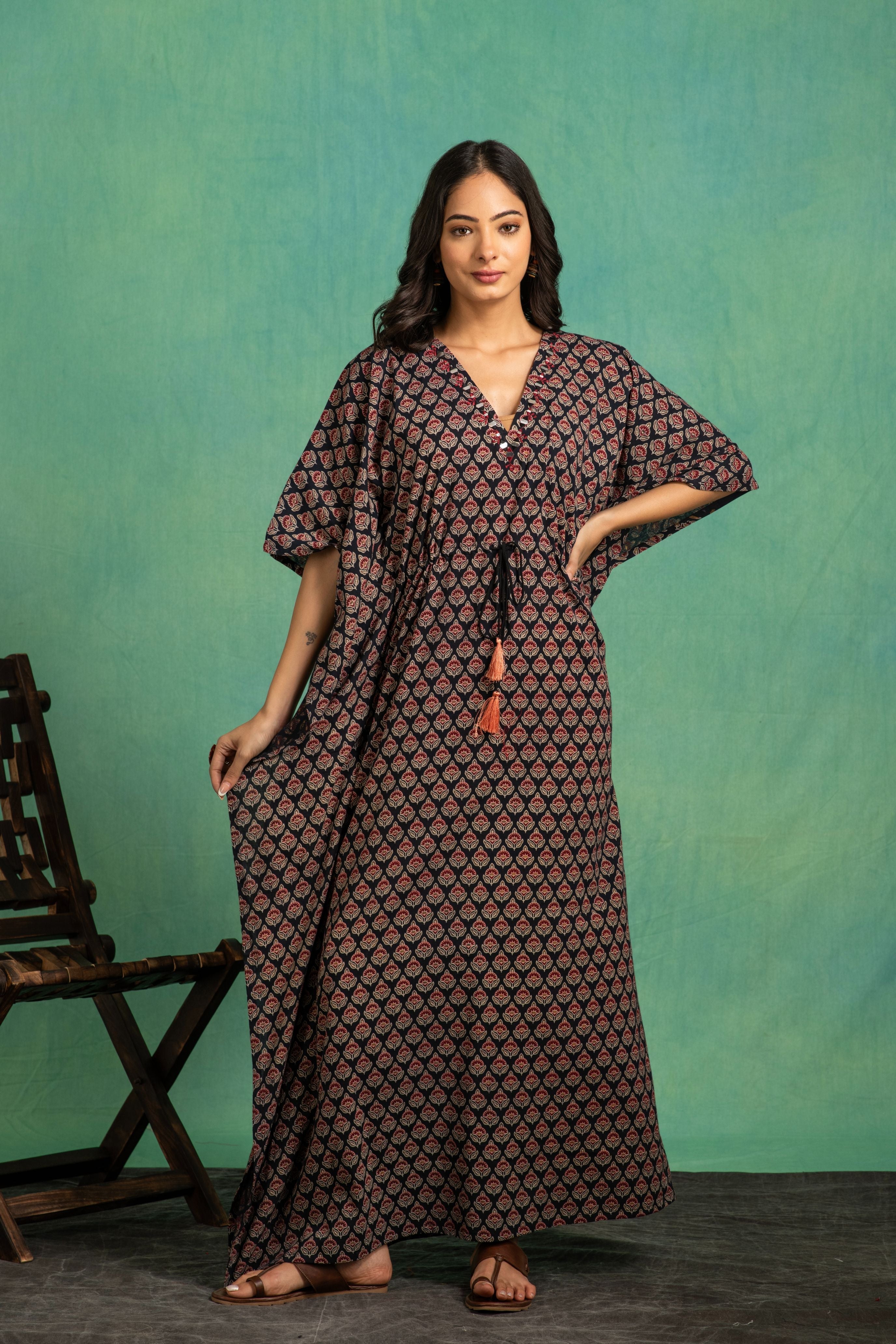Ajrakh Handblock Pure cotton One Piece Kaftan Dress