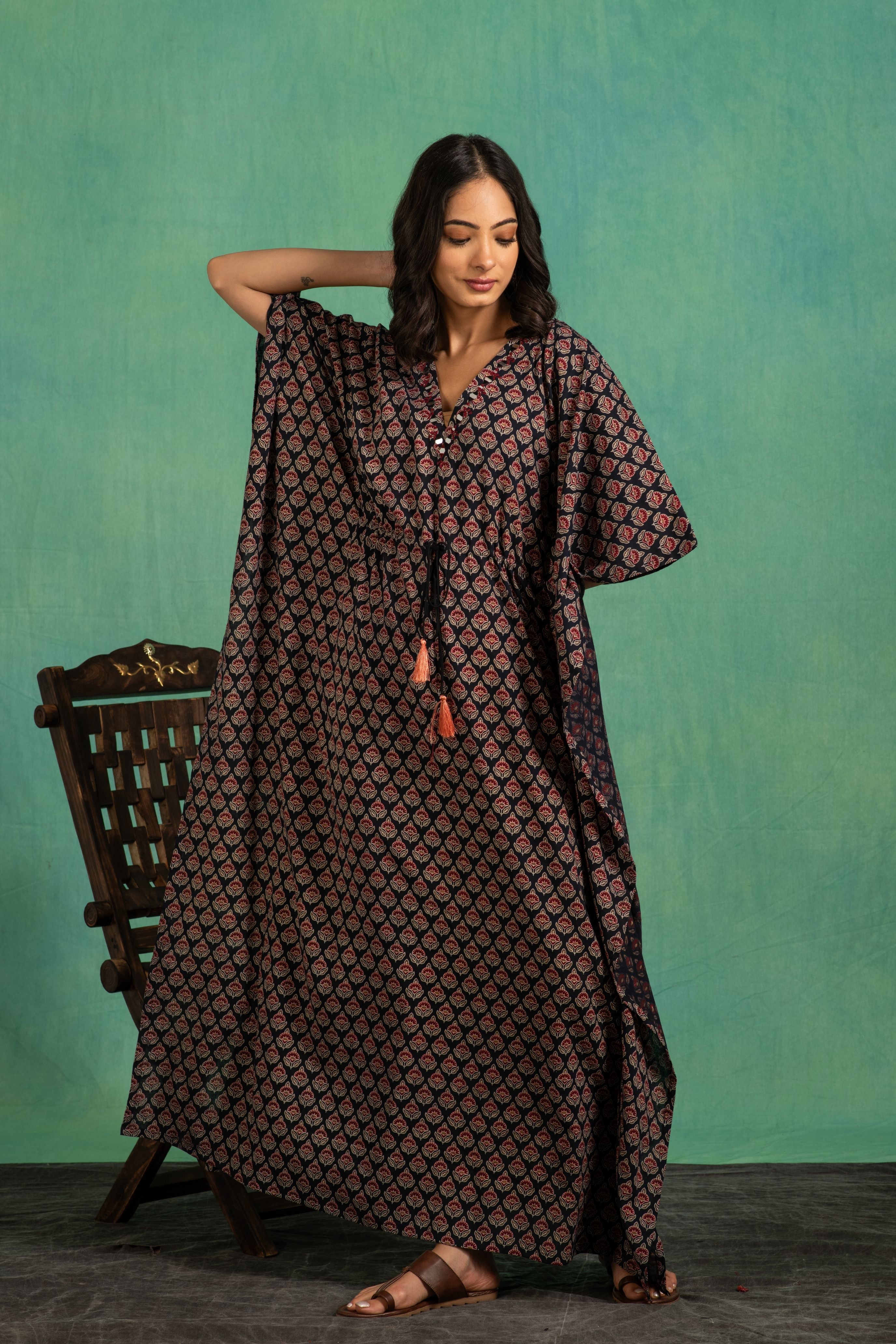 Ajrakh Handblock Pure cotton One Piece Kaftan Dress