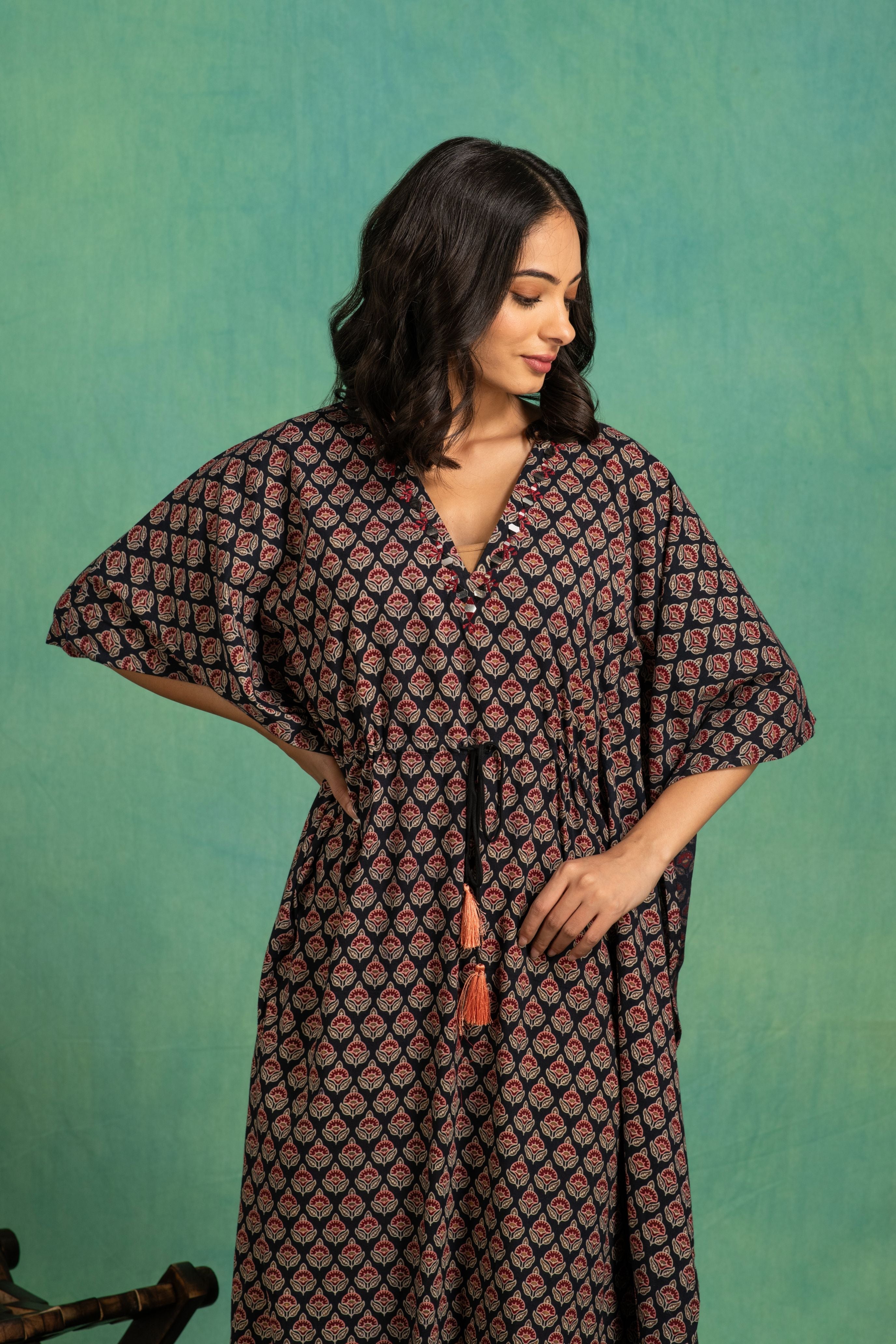 Ajrakh Handblock Pure cotton One Piece Kaftan Dress