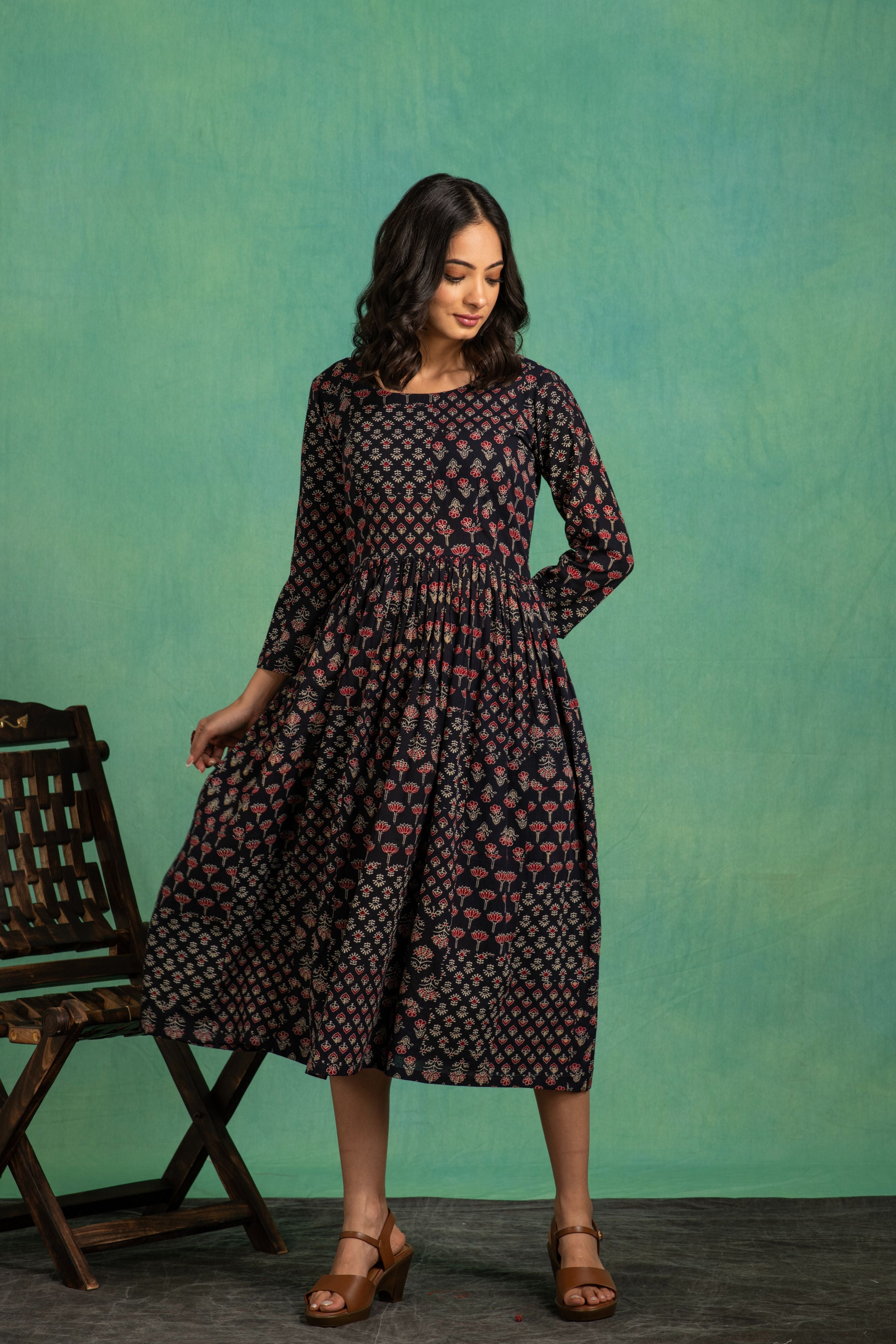 Ajrakh Handblock Ppure Cotton One Piece Dress
