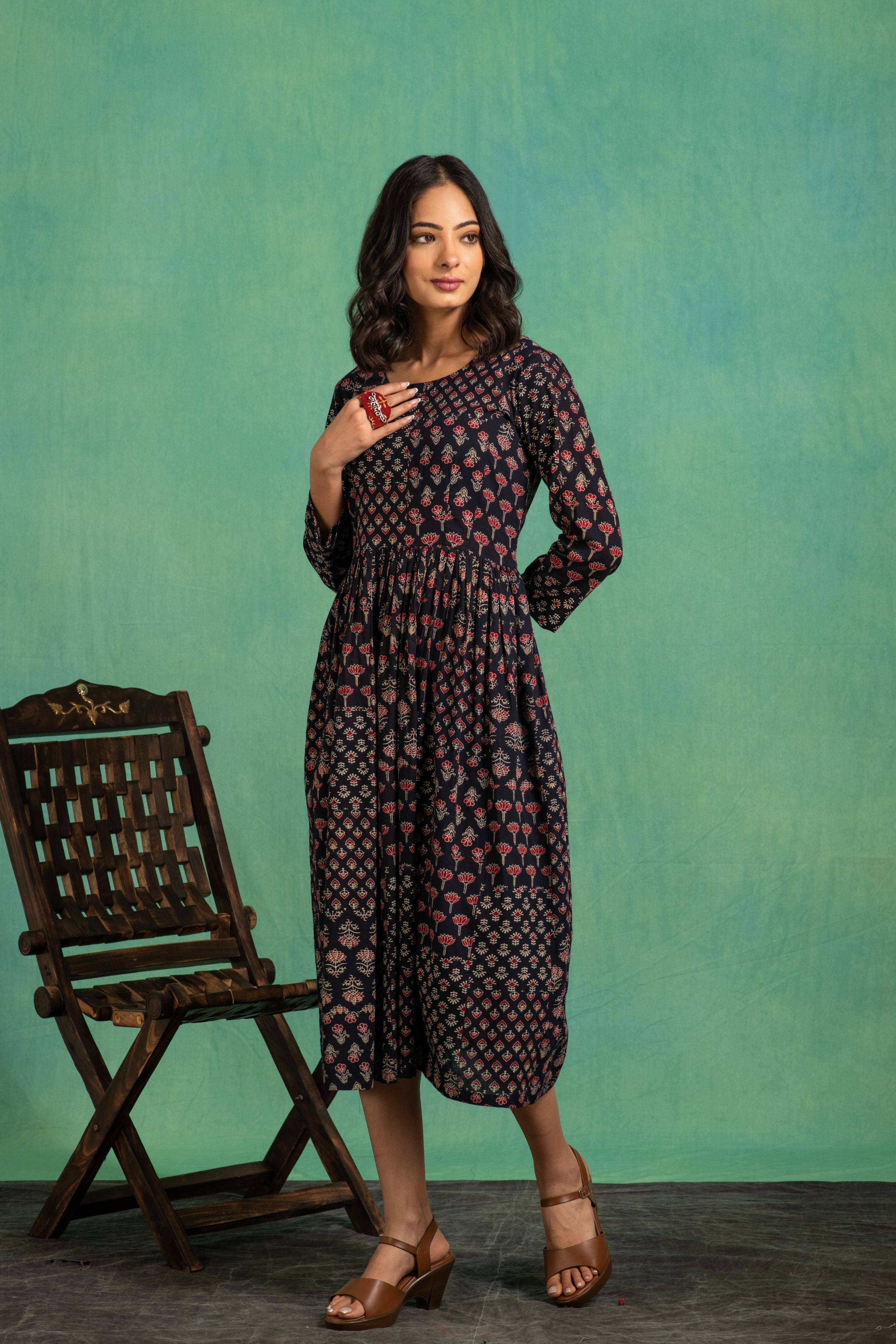 Ajrakh Handblock Ppure Cotton One Piece Dress