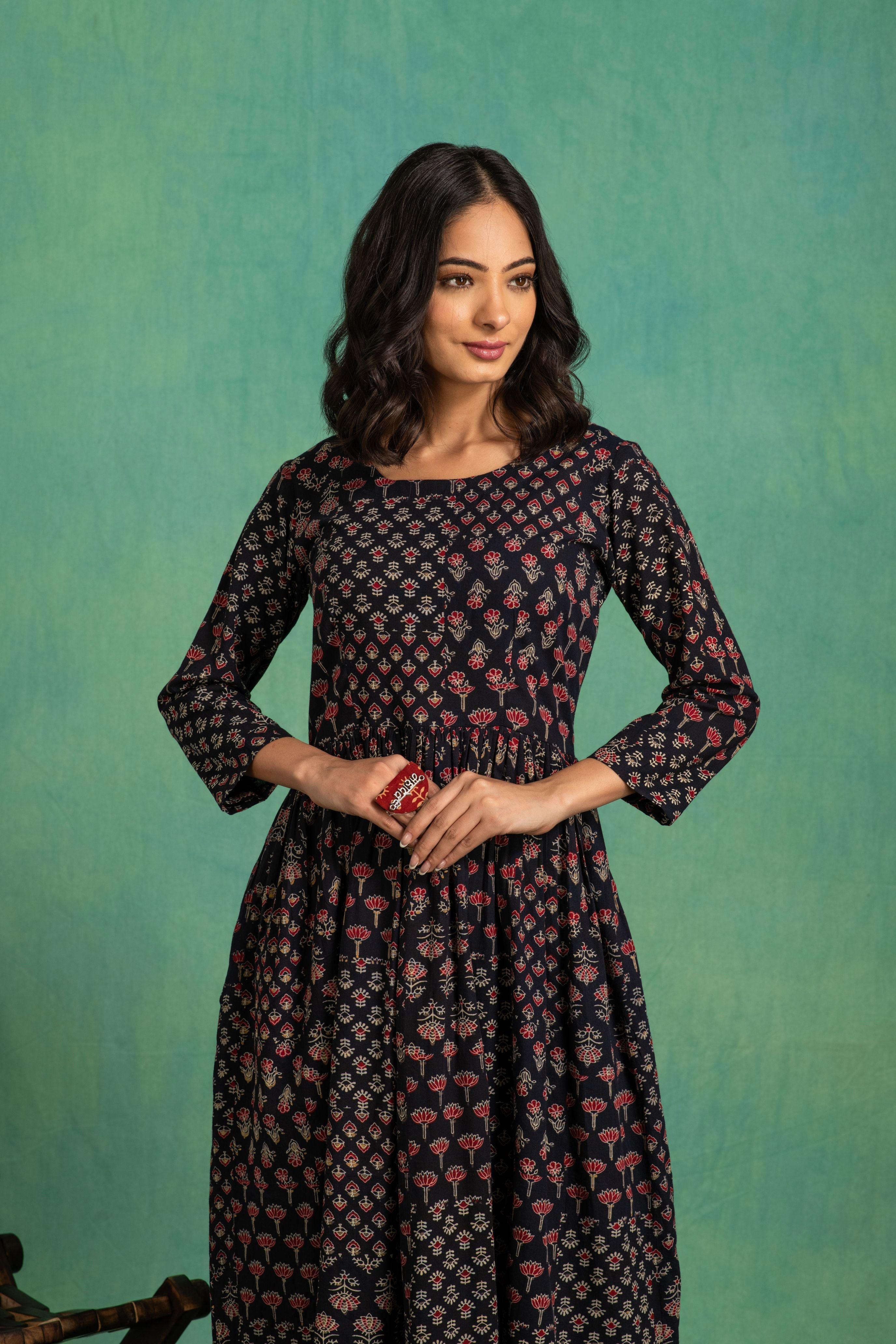 Ajrakh Handblock Ppure Cotton One Piece Dress