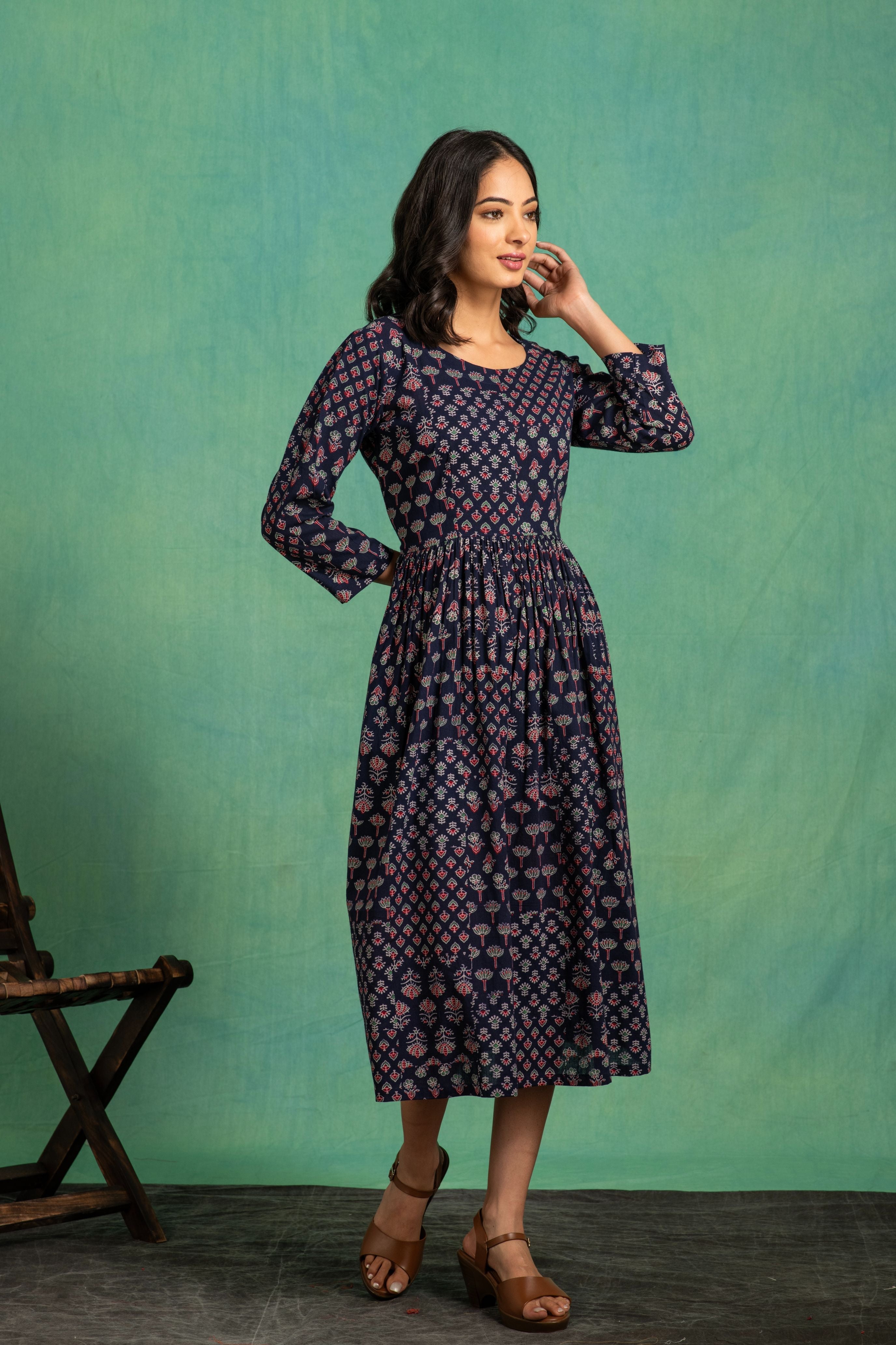 Ajrakh Handblock Pure Cotton One Piece Dress