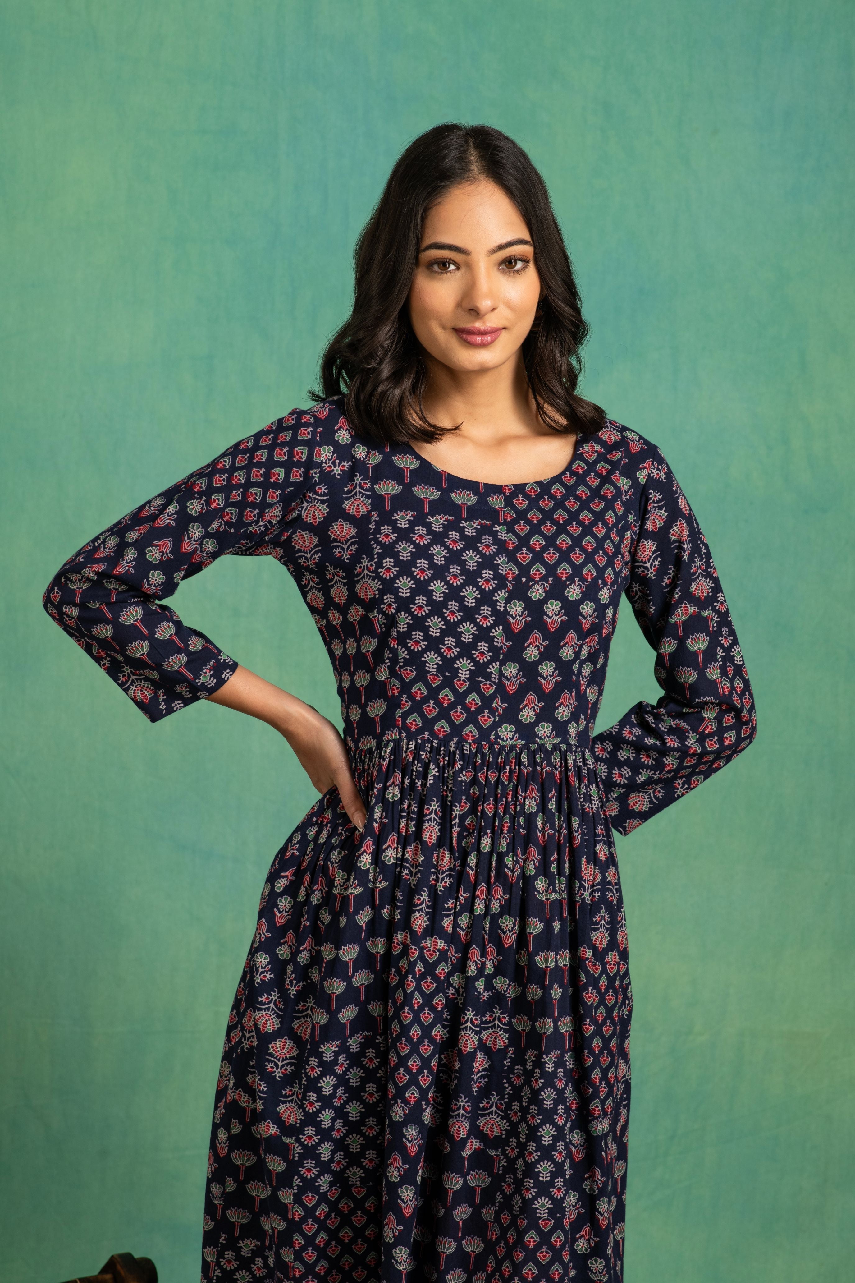 Ajrakh Handblock Pure Cotton One Piece Dress