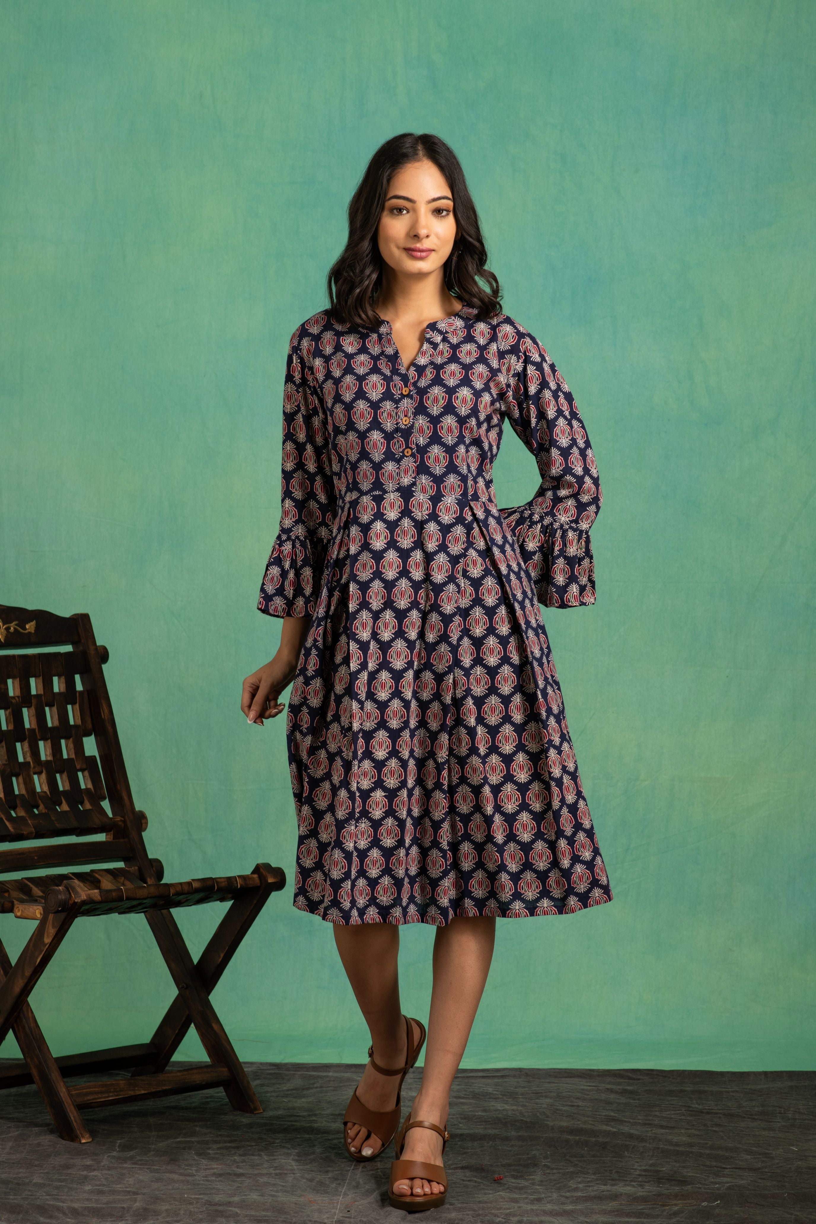 Ajrakh Handblock Pure Cotton One Piece Dress