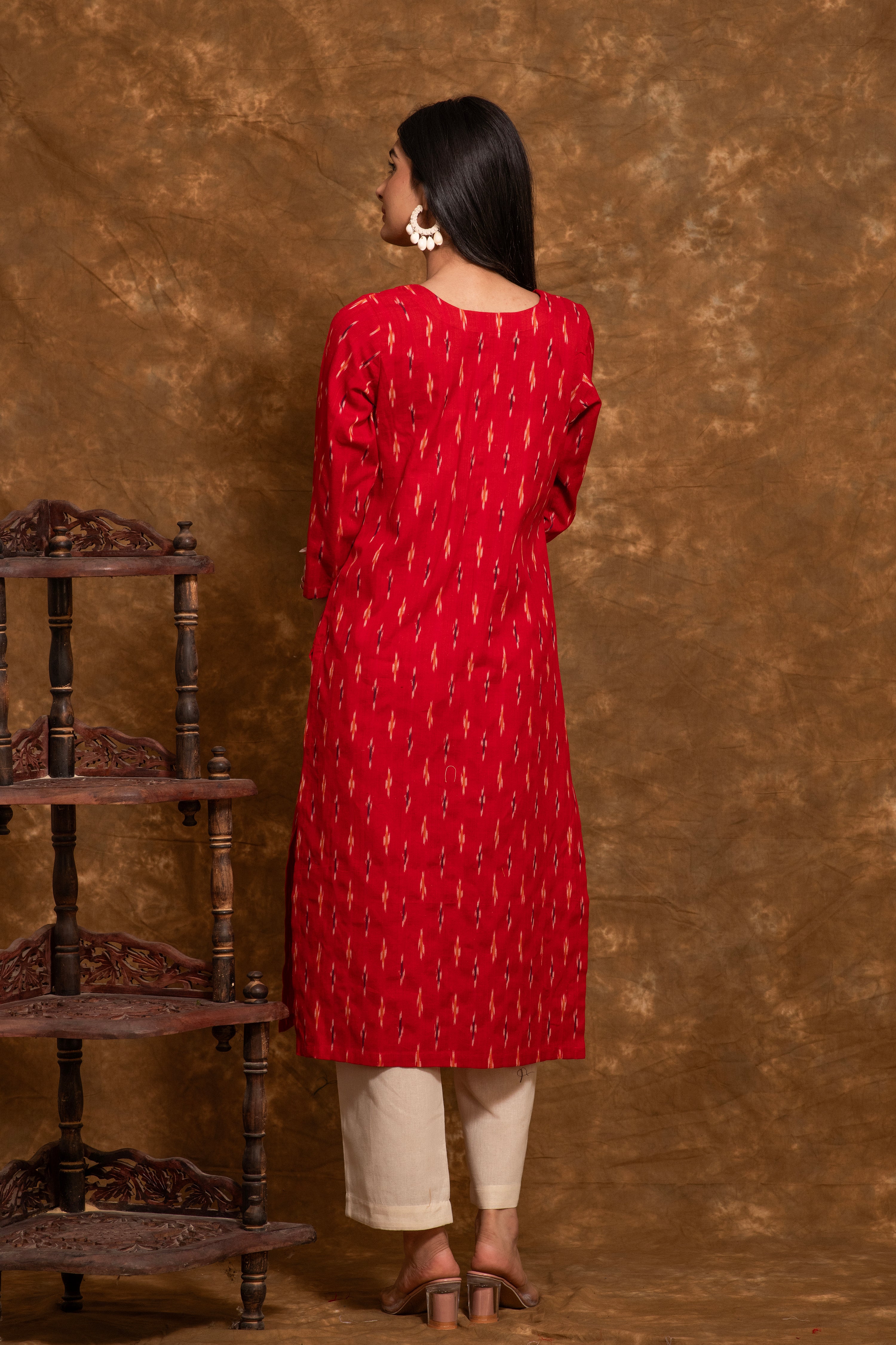 Pure cotton Pochampally double Ikkat weave kurta with contrast bottom and dupatta DK76