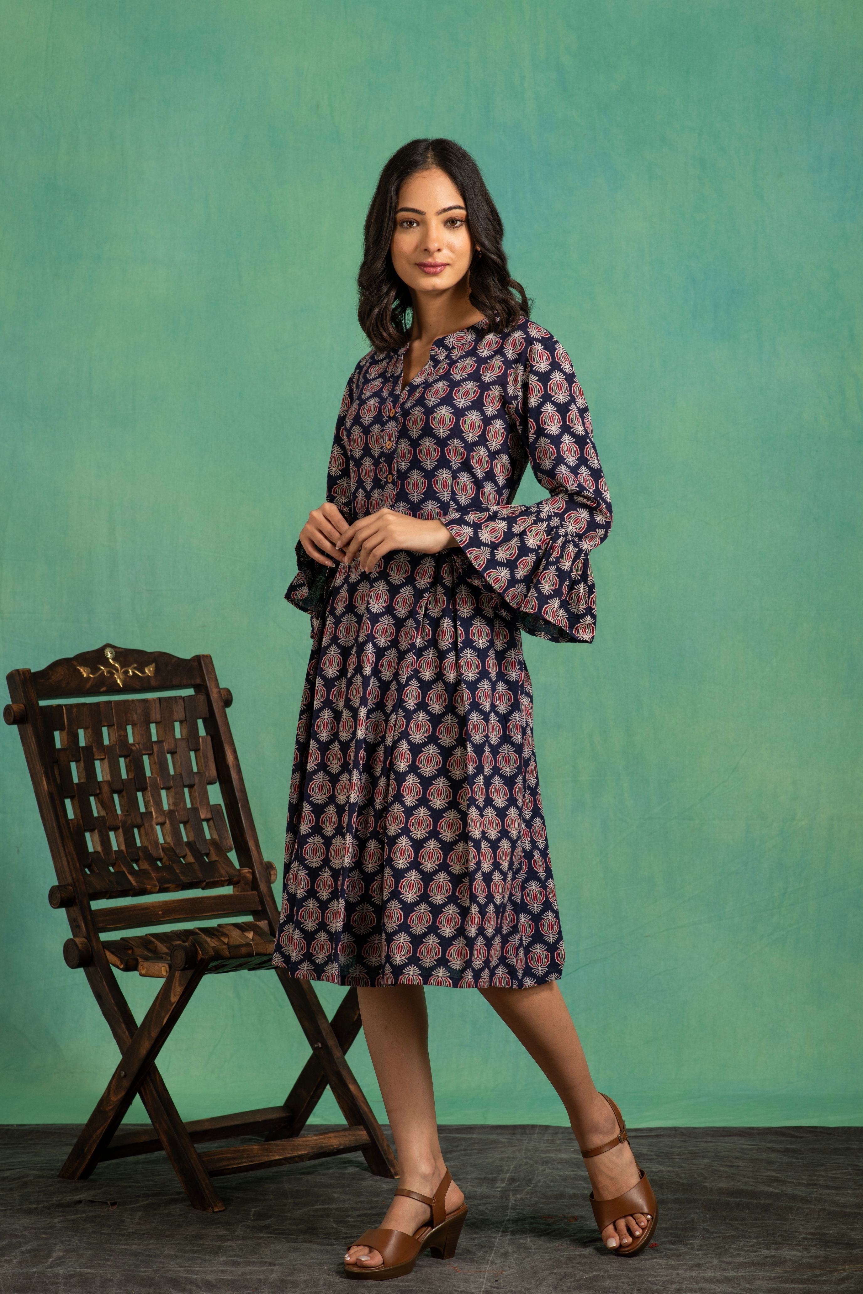 Ajrakh Handblock Pure Cotton One Piece Dress