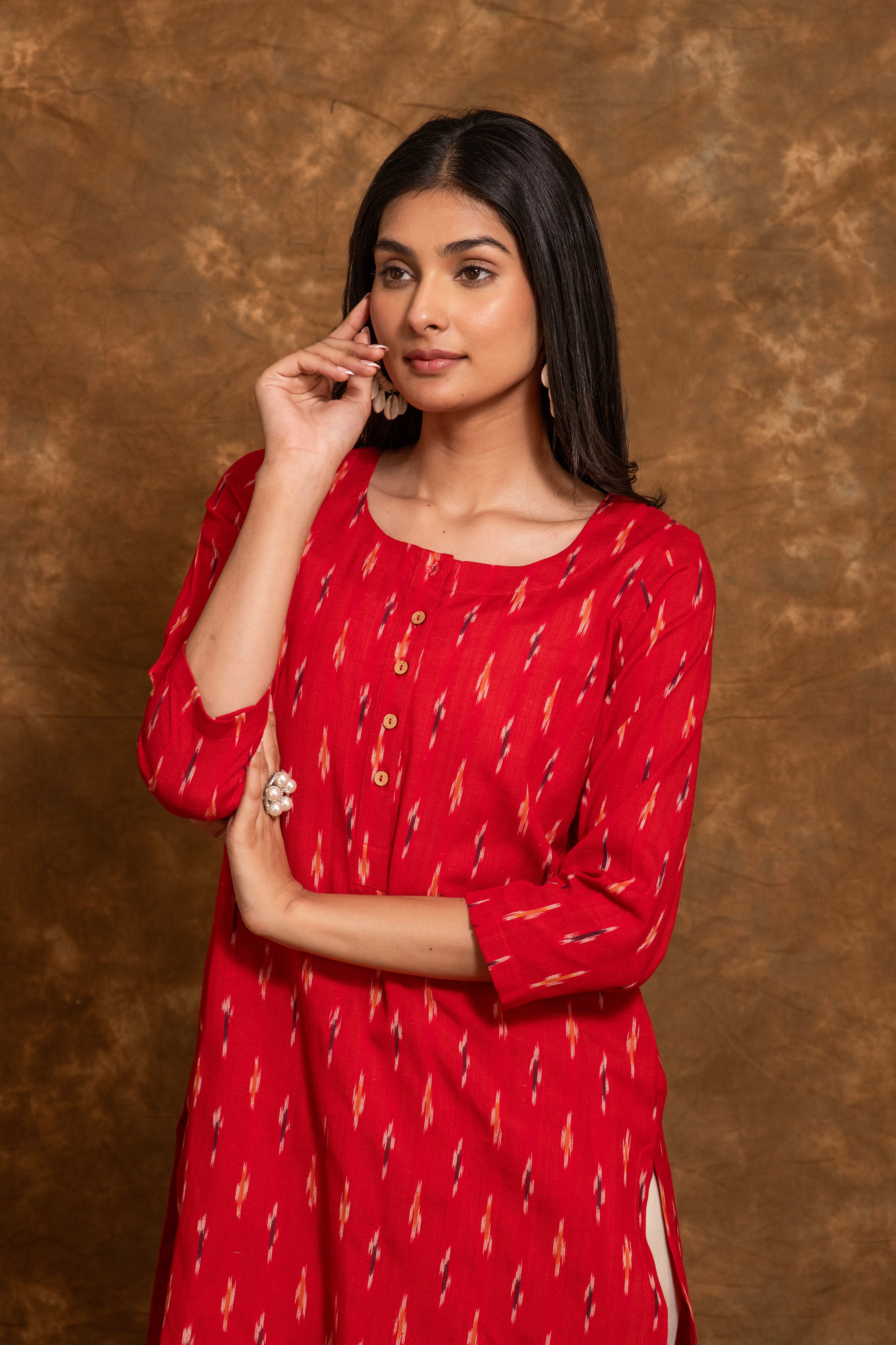 Pure cotton Pochampally double Ikkat weave kurta with contrast bottom and dupatta DK76