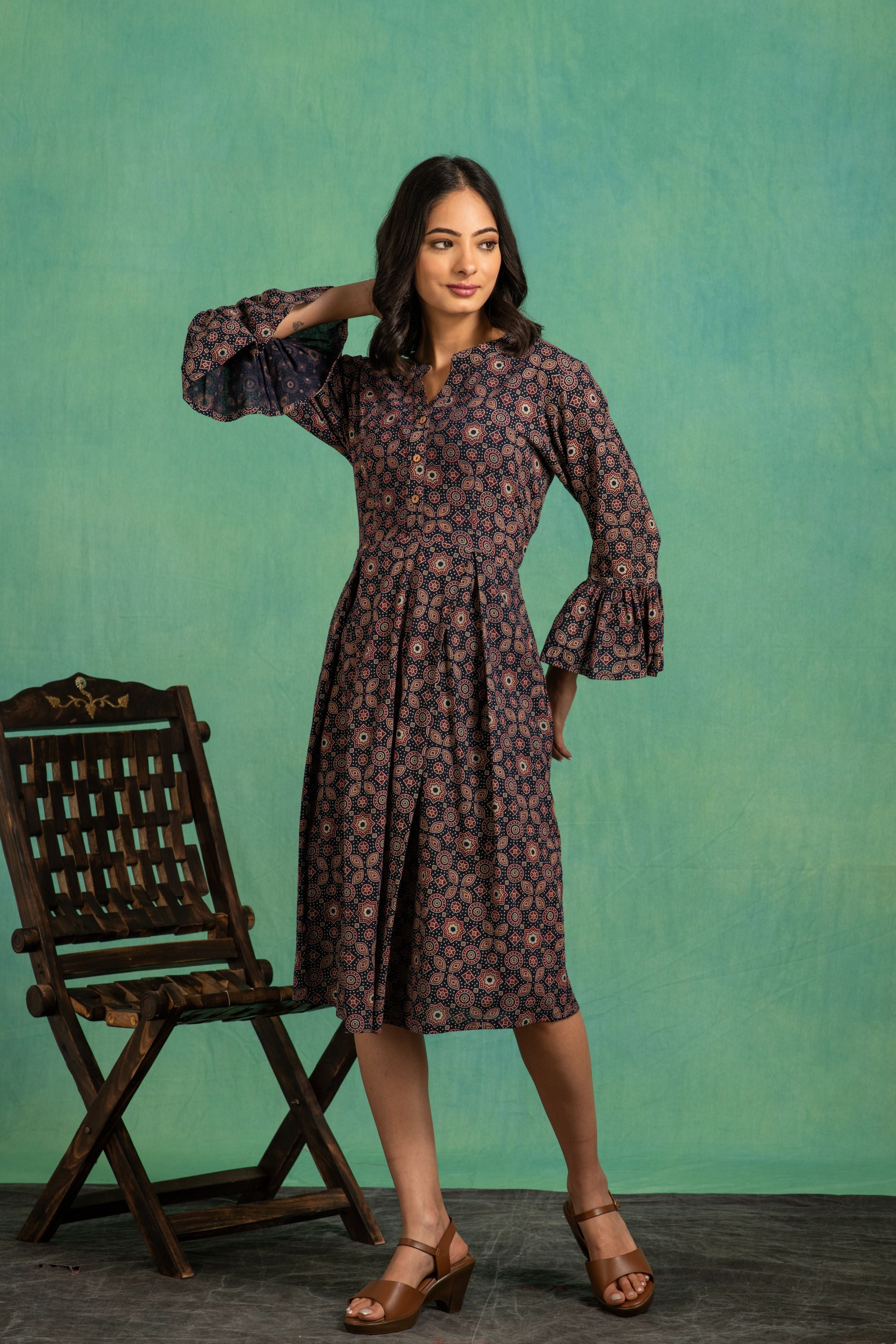 Ajrakh Handblock Pure cotton One Piece Dress