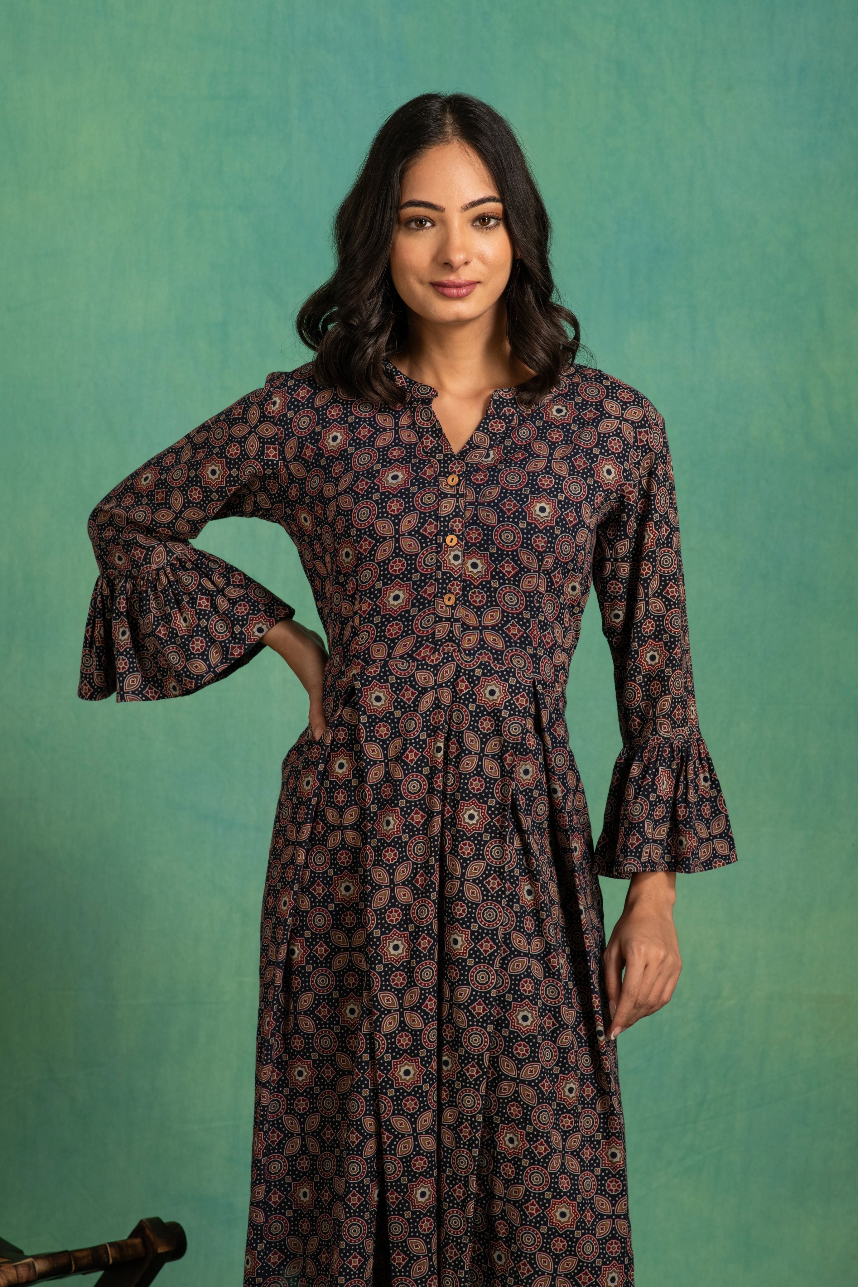 Ajrakh Handblock Pure cotton One Piece Dress