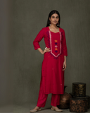 Hand Made Pure Jamdani Floral Soft and Fine Cotton Kurta with Pant and Dupatta PA 33