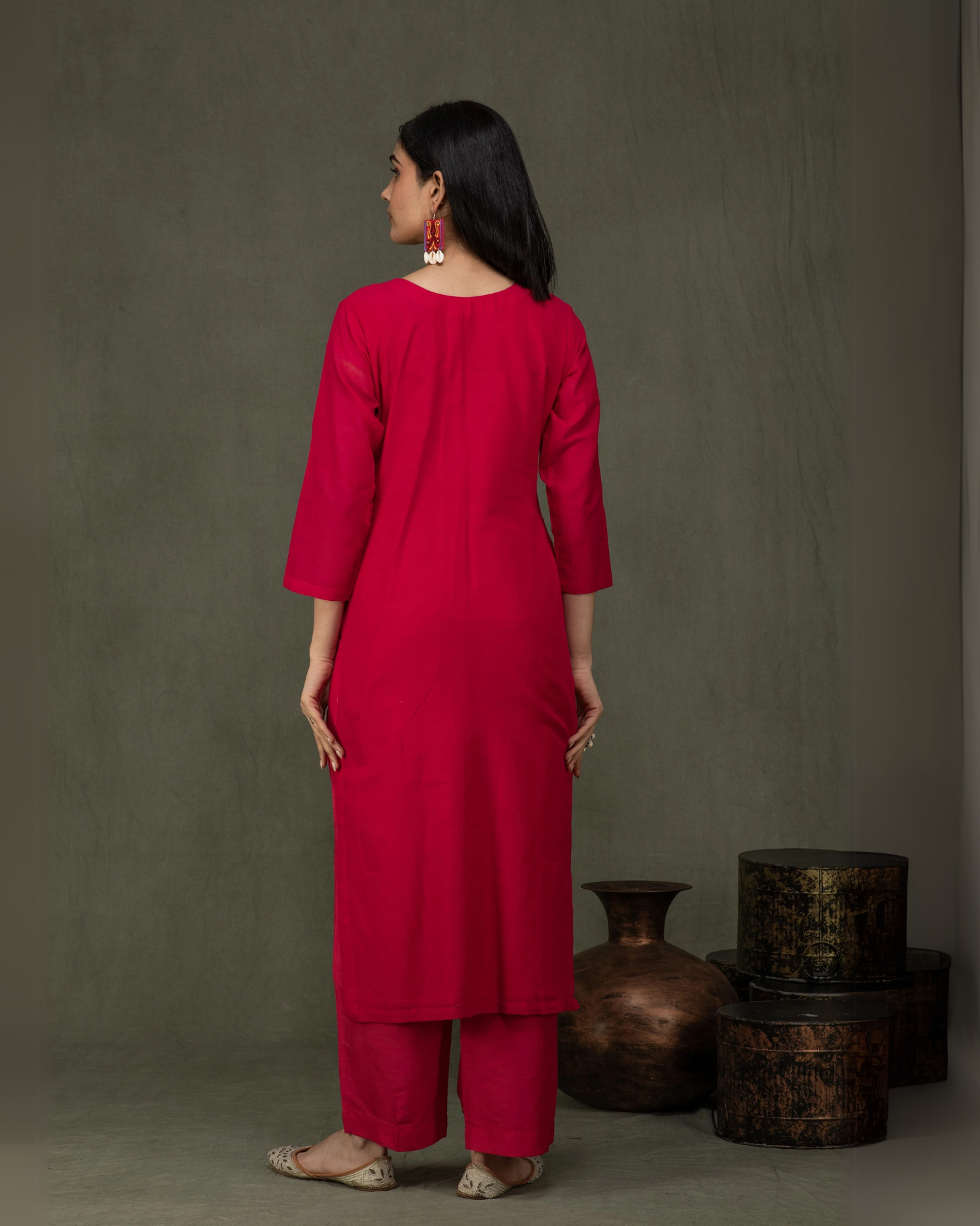Hand Made Pure Jamdani Floral Soft and Fine Cotton Kurta with Pant and Dupatta PA 33
