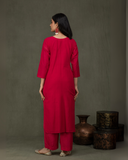 Hand Made Pure Jamdani Floral Soft and Fine Cotton Kurta with Pant and Dupatta PA 33