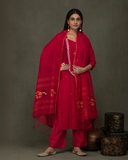 Hand Made Pure Jamdani Floral Soft and Fine Cotton Kurta with Pant and Dupatta PA 33
