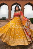 Yellow and red embroidered georgette lehenga choli set